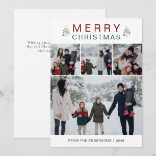 Elegant Simple Pine Tree Christmas Family 3 Photo Holiday Card