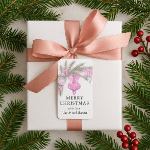 Elegant Simple Pink Bow Christmas Botanical