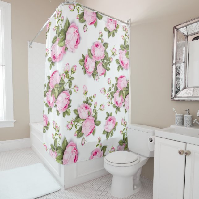 Elegant Simple Pink floral Shower Curtain (In Situ)