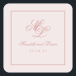Elegant Simple Pink Monogram Square Sticker<br><div class="desc">The Rosa suite features a beautifully classic script font,  with a two-letter monogram,  and double border edge on the invitation. It's a simple,  classic suite filled with individual pieces in varying colours of rose,  pink,  dusty rose,  ivory,  cream,  and blush. Together,  the suite is elegant,  timeless,  romantic,  and feminine.</div>