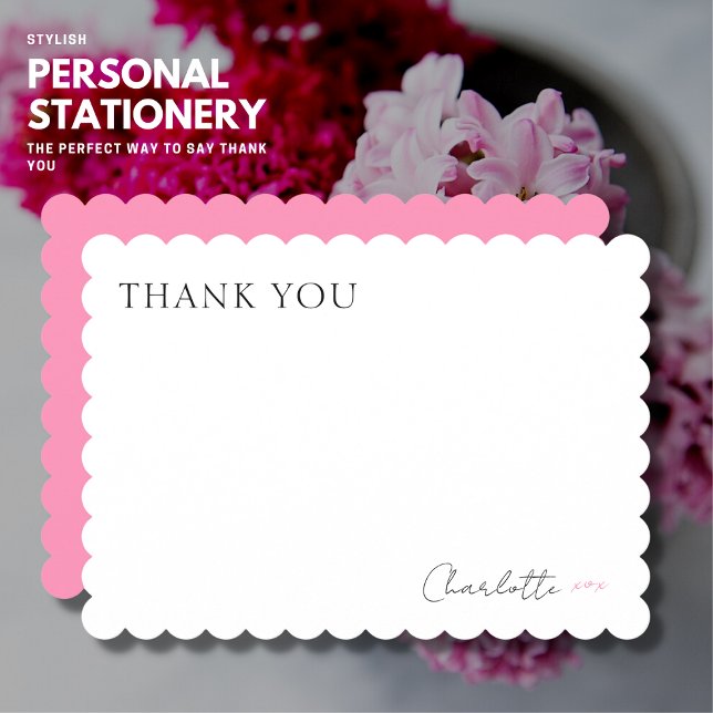 Elegant Simple Pink Scalloped Edge Thank You Card (Creator Uploaded)