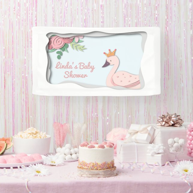 Elegant Simple Pink Swan Princess Baby Shower Banner (Party)