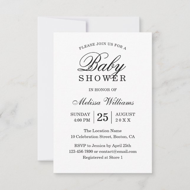 Elegant Simple Plain Black and White Baby Shower Invitation (Front)