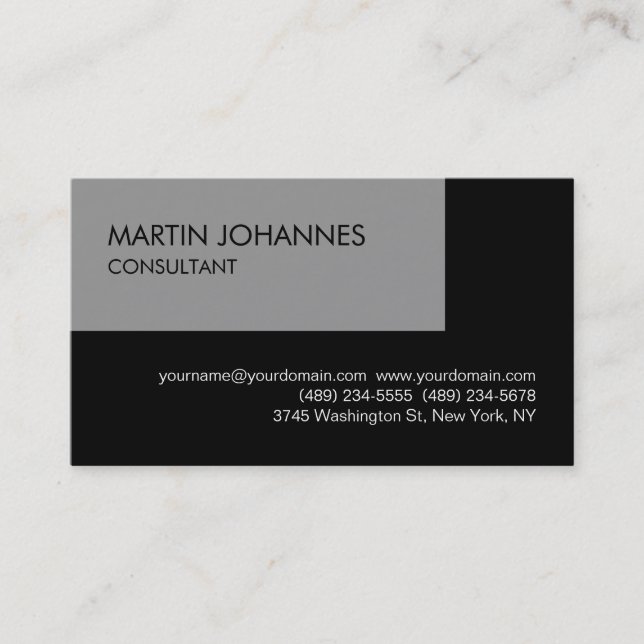 Elegant Simple Plain Black Grey Business Card (Front)