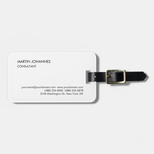 Elegant Simple Plain Black White Luggage Tag (Front Horizontal)