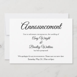 Elegant, Simple Postponed Wedding Announcement