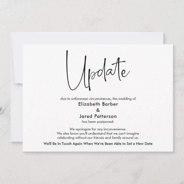 Elegant Simple Postponed Wedding Update Card (Front)
