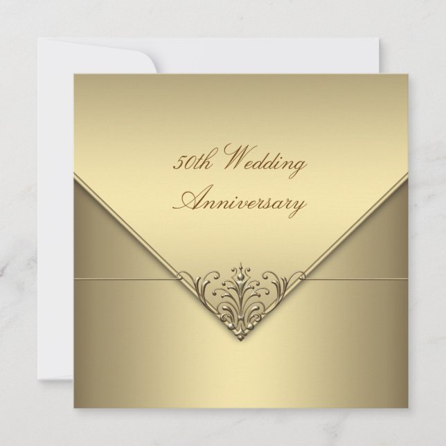 Elegant Simple Pure Gold 50th Wedding Anniversary Invitation (Front)