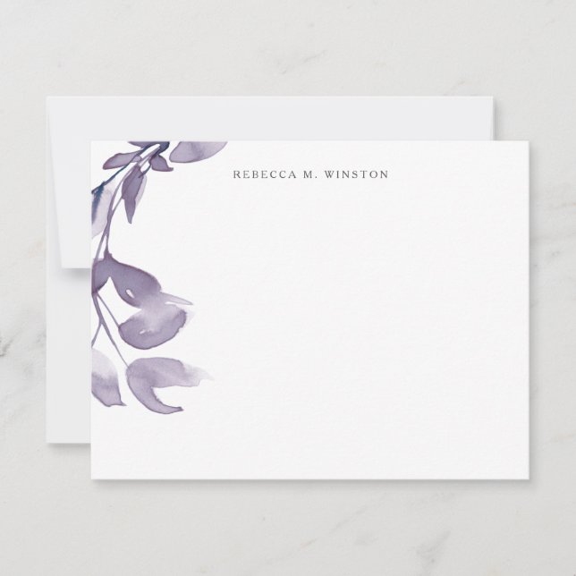 Elegant Simple Purple Greenery Note Cards (Front)