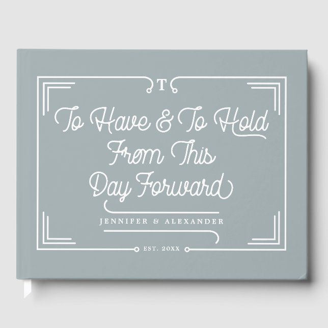 Elegant Simple Quote Dusty Blue Wedding Guest Book (Front)