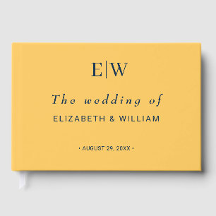 Elegant Simple Ray Flower with Monogram Wedding Guest Book