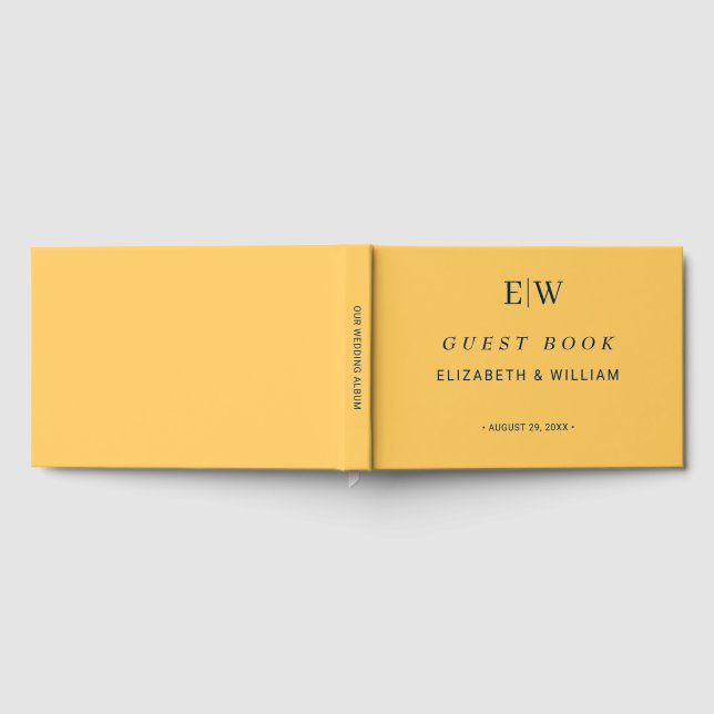 Elegant Simple Ray Flower with Monogram Wedding Guest Book (Full)