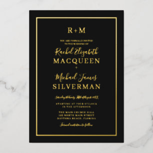 Elegant Simple Real Gold Border Black Wedding