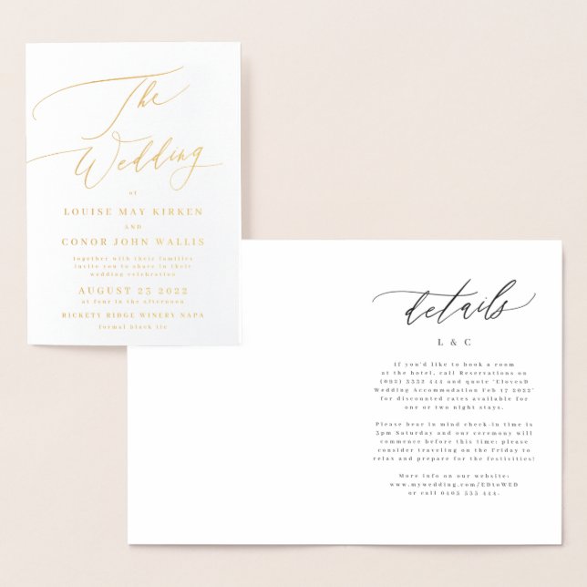 Elegant Simple Real Gold Details Wedding Foil Card (Display)