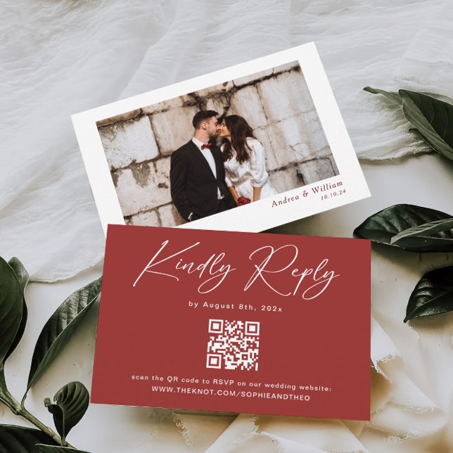 Elegant Simple Red Christmas Wedding RSVP Card  (Creator Uploaded)