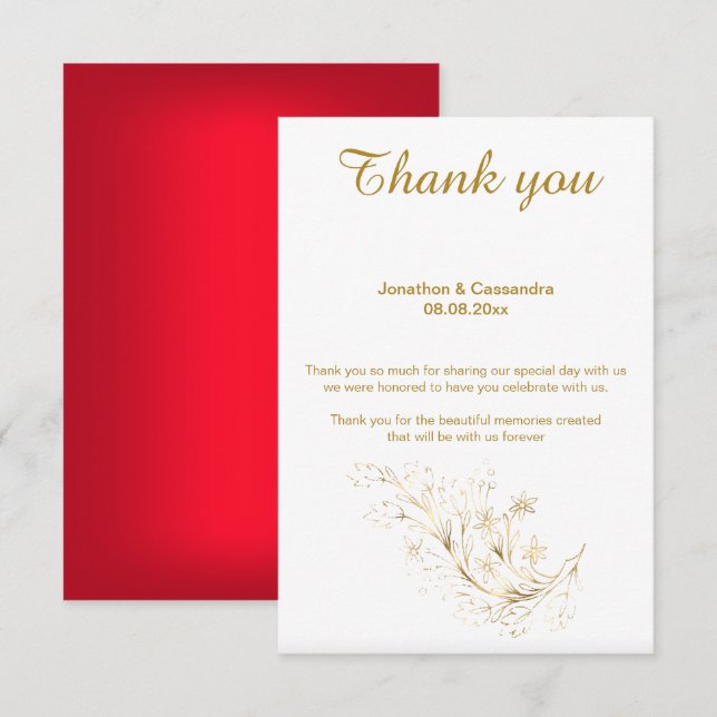 ELEGANT SIMPLE RED GOLD REVERSE THANK YOU INVITATION (Front/Back)