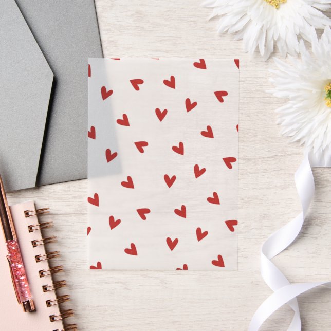 Elegant & Simple Red Heart Pattern Vellum Invitations (Wedding)