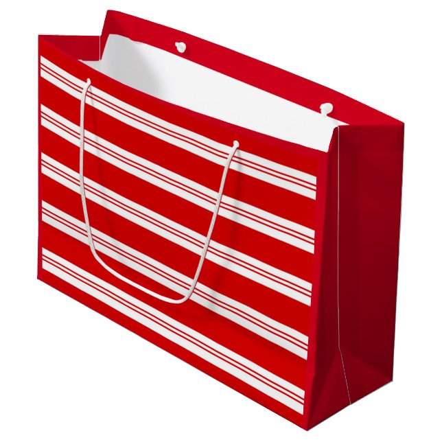 Elegant Simple Red Peppermint Candy Cane Stripes Large Gift Bag (Front Angled)