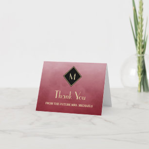Elegant Simple Red With Gold Monogram Thank You