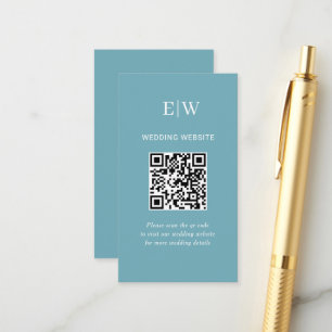 Elegant Simple Retro Blue with Monogram Wedding Enclosure Card