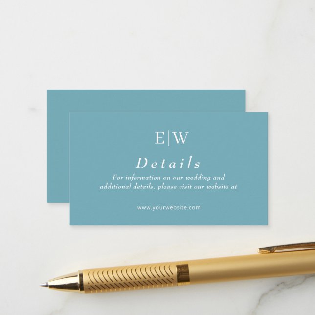 Elegant Simple Retro Blue with Monogram Wedding Enclosure Card (Front/Back In Situ)