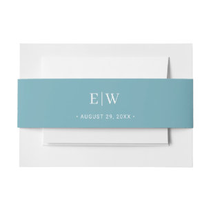 Elegant Simple Retro Blue with Monogram Wedding Invitation Belly Band