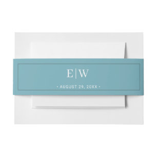 Elegant Simple Retro Blue with Monogram Wedding Invitation Belly Band