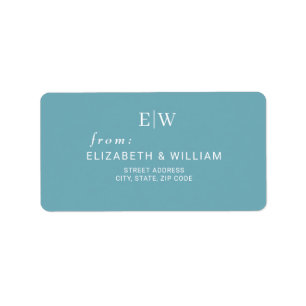 Elegant Simple Retro Blue with Monogram Wedding Label