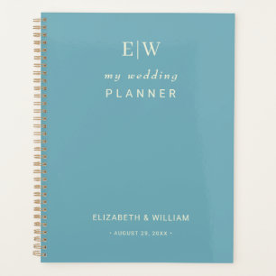 Elegant Simple Retro Blue with Monogram Wedding Planner