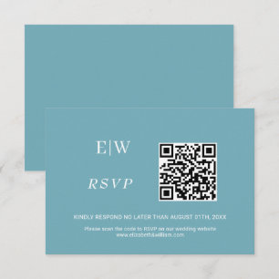 Elegant Simple Retro Blue with Monogram Wedding RSVP Card