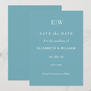 Elegant Simple Retro Blue with Monogram Wedding Save The Date