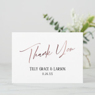 Elegant Simple Rose Gold Modern Handwriting Thank You Card
