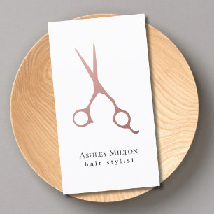 Elegant Simple Rose Gold Scissors Hair Stylist Business Card