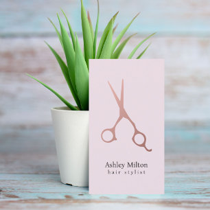 Elegant Simple Rose Gold Scissors Hair Stylist Business Card