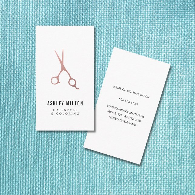 Elegant Simple Rose Gold Scissors Hair Stylist Business Card (Creator Uploaded)
