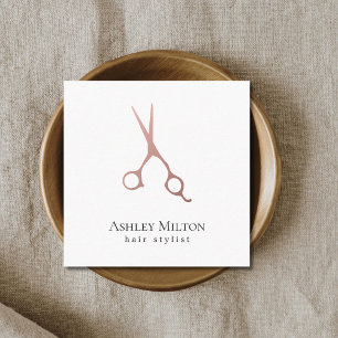 Elegant Simple Rose Gold Scissors Hair Stylist Square Business Card