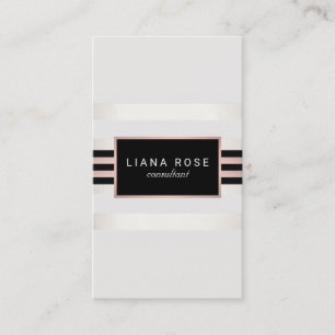 Elegant Simple Rose Gold Stripes Black Plaque Business Card