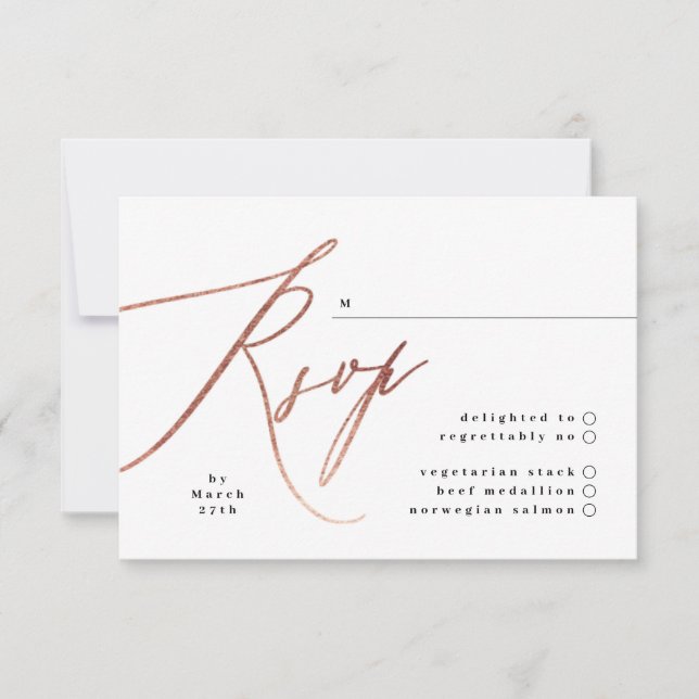 Elegant Simple Rose Gold Wedding RSVP Card (Front)