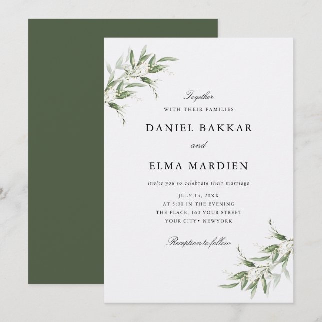 Elegant Simple Rustic Botanical Greenery Wedding Invitation (Front/Back)