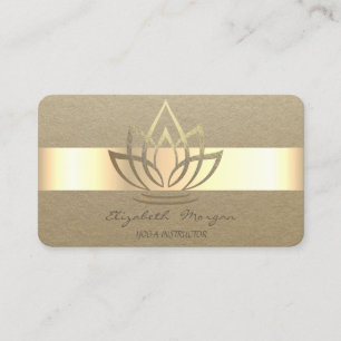 Elegant  Simple,Rustic,Kraft Stripe,Gold Lotus Business Card
