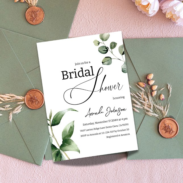 Elegant Simple Sage Green Eucalyptus Bridal Shower Invitation (Creator Uploaded)