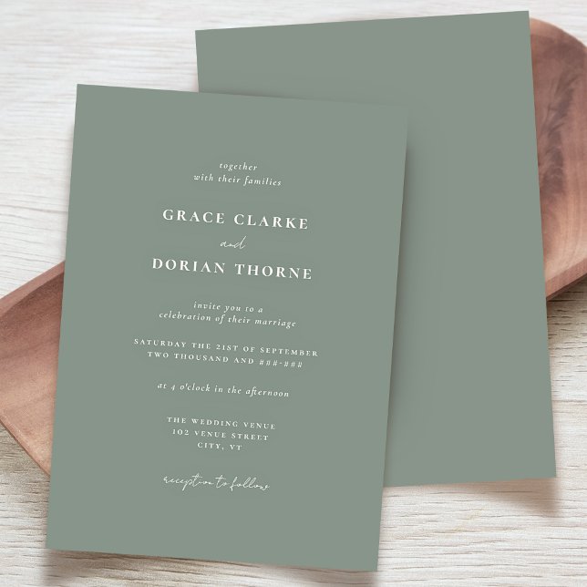 Elegant Simple Sage Green Neutral Classic Wedding Invitation (Creator Uploaded)