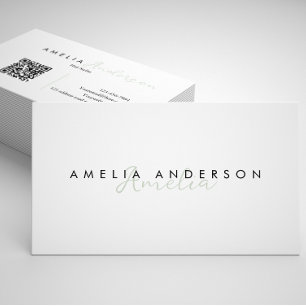 Elegant Simple Sage Green Script QR code Business Card