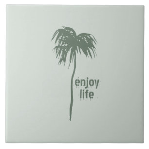Elegant Simple Sage Palm Tree Enjoy Life Tile
