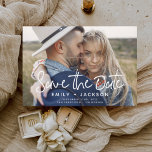 Elegant Simple Save the Date Photo<br><div class="desc">Modern and Elegant Minimalist Square Photo Save the Date Wedding Postcard. The save the date invitation card includes modern hand lettered script typography with a chic and simple design that you can add your customised engagement photograph picture to.</div>