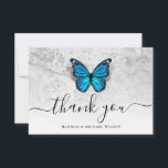 Elegant Simple Script Blue Butterfly Thank You Card<br><div class="desc">Create your own personalised thank you cards with beautiful butterflies! Select from blue, purple, pink, and other monarch butterfly colours using this easy DIY template. The artwork illustrated by Raphaela Wilson depicts a beautiful large painted blue monarch butterfly with wings that have a unique floral pattern. Even the silver stone...</div>