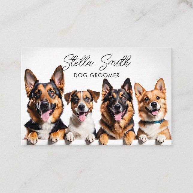 Elegant simple script Dog Grooming & Pet Sitting  Business Card (Front)