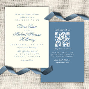 Elegant Simple Script Dusty Blue Wedding Invitation