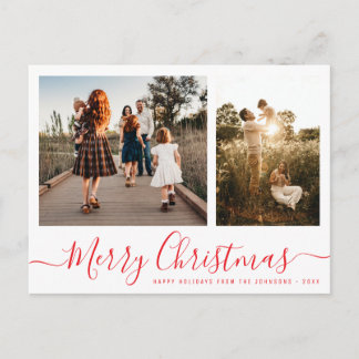Elegant Simple Script Family Photo Christmas Postcard