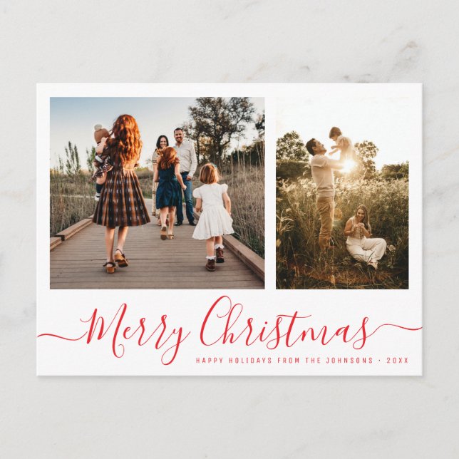 Elegant Simple Script Family Photo Christmas Postcard (Front)